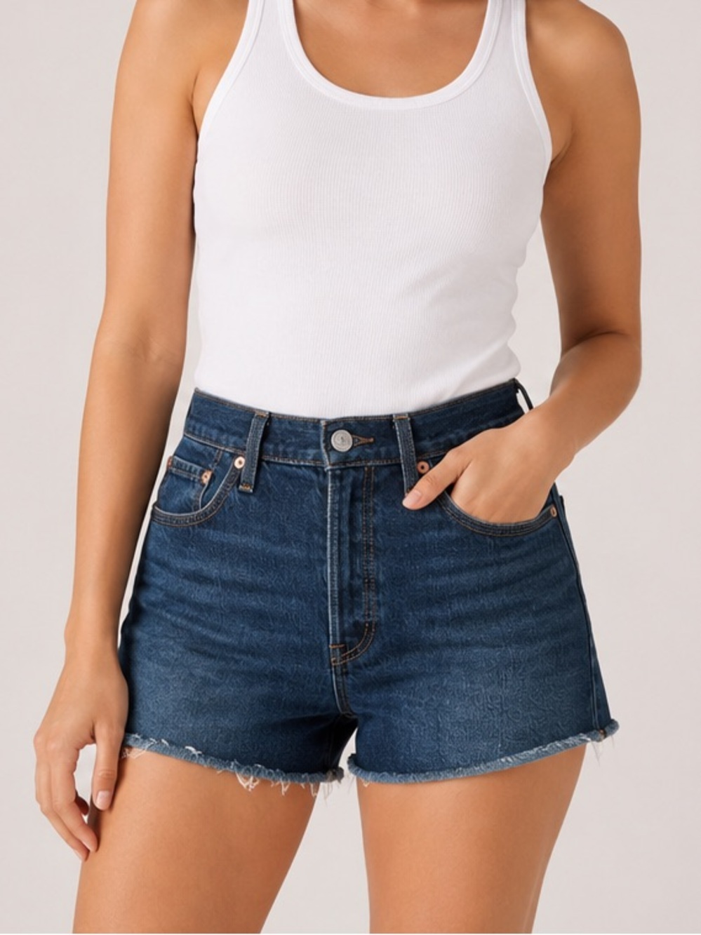 Levi 501 Dark Wash Frayed Hem Denim Shorts